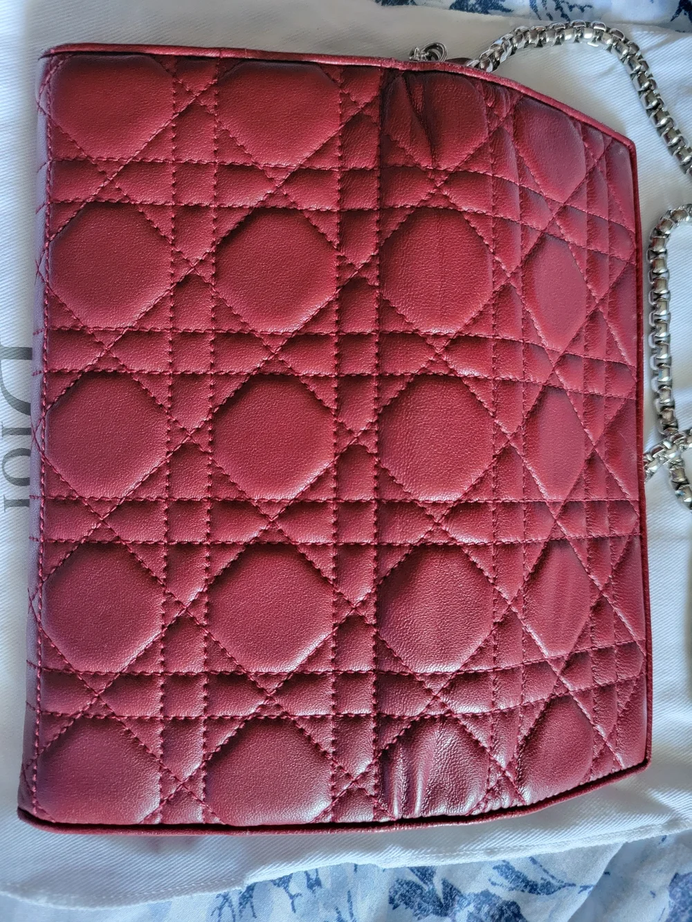 Red Dior Cannage Quilting W/ Refined Leather W/Orginal Box & Dust Bag